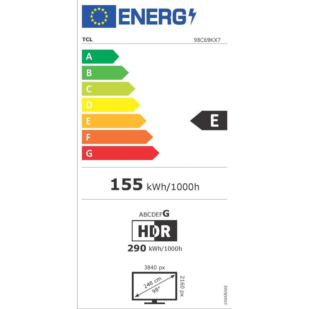 TCL TV Mini Led 98C69K 2025-98 pouces (248cm)