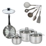 Fackelmann Lot Poêle 20cm & 3 Faitouts 16/20/24cm Fackelmann Généva avec 6 ustensiles