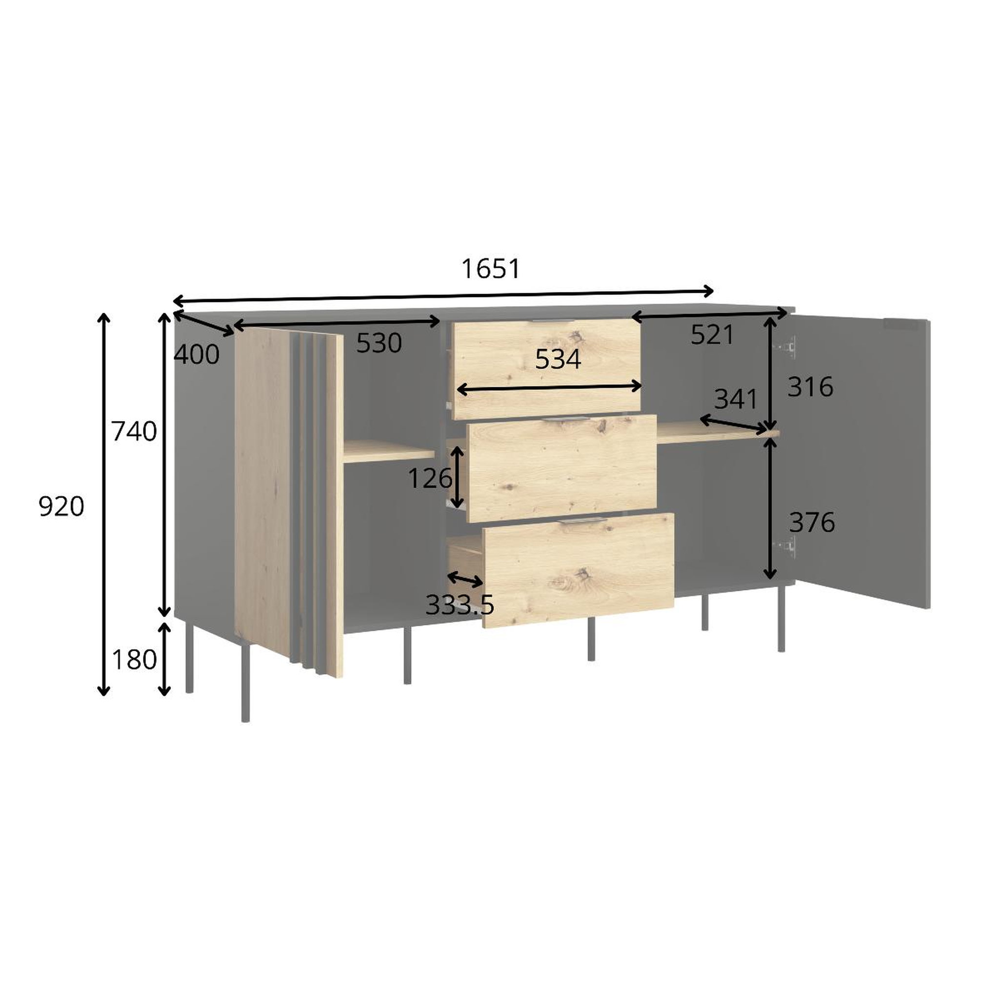 Voir la diapositive 6 : JLC KREATION Buffet bas moderne beige et bois 165cm irina