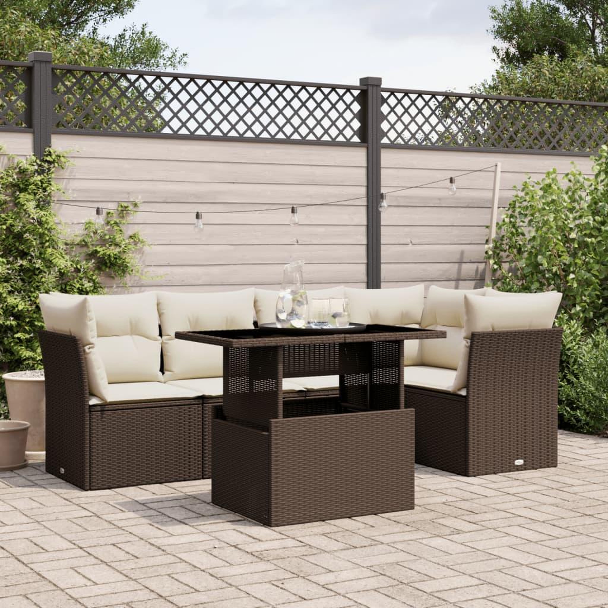 VIDAXL Salon de jardin avec coussins 6 pcs marron resine tressee
