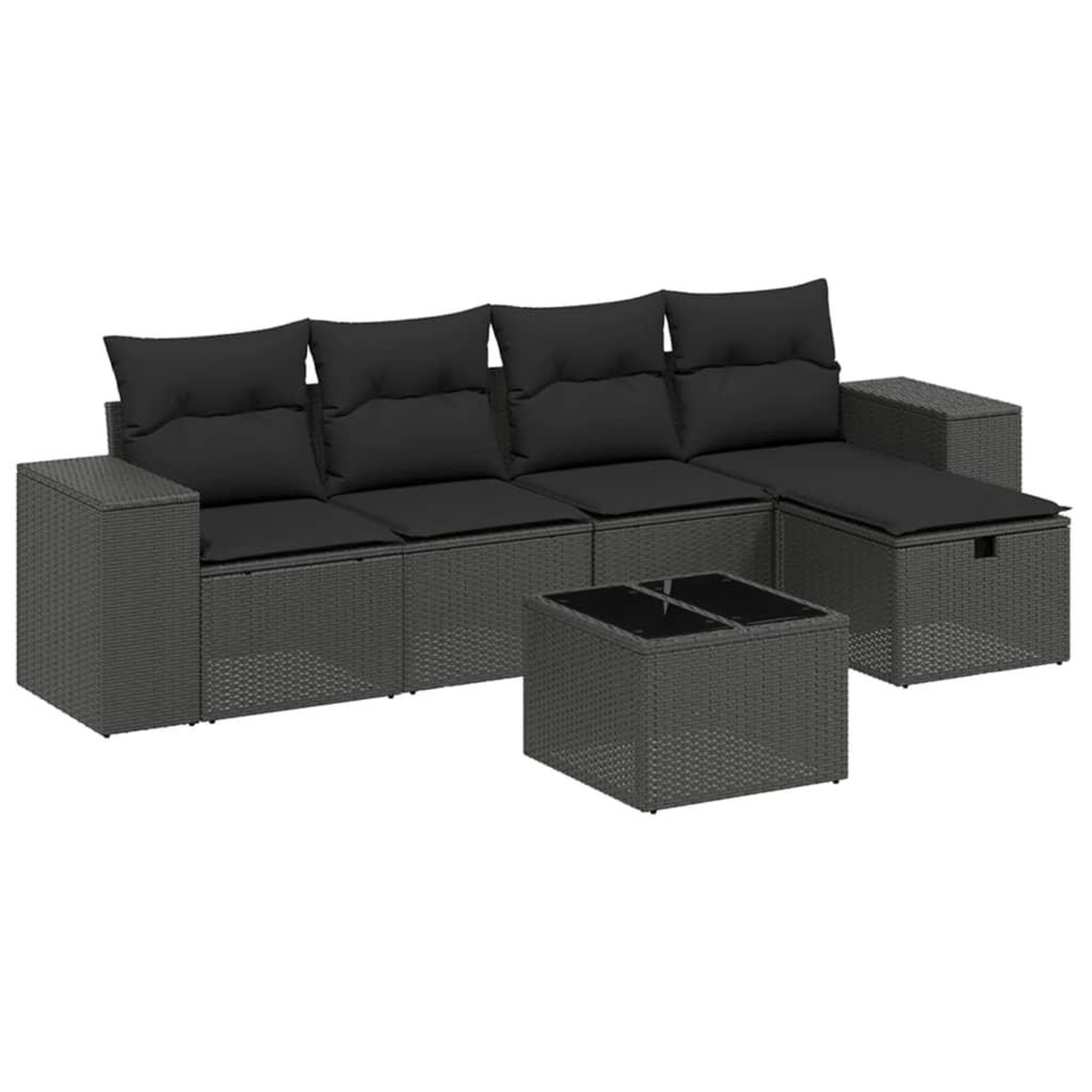 Voir la diapositive 2 : VIDAXL Salon de jardin 6 pcs avec coussins noir resine tressee