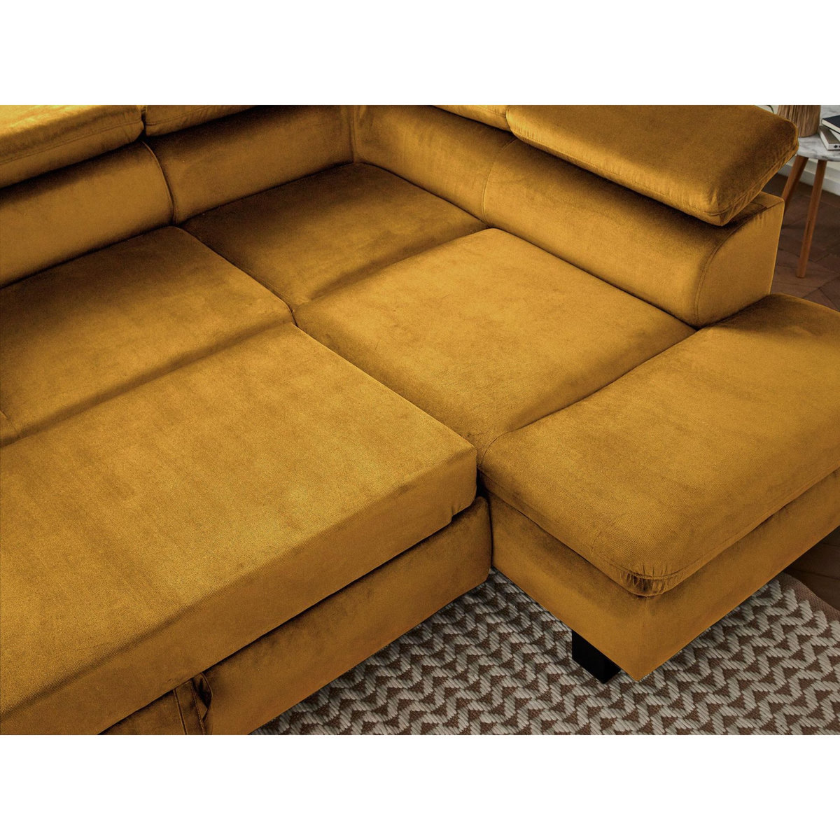 LISA DESIGN Nairobi - canapé d'angle convertible - en velours - 5 places - avec têtières - droit