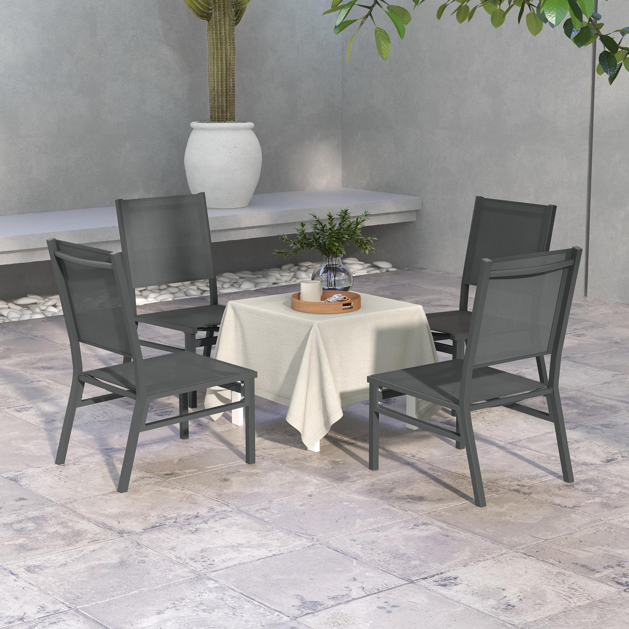 Voir la diapositive 2 : OUTSUNNY Lot de 4 chaises de jardin alu textilène gris