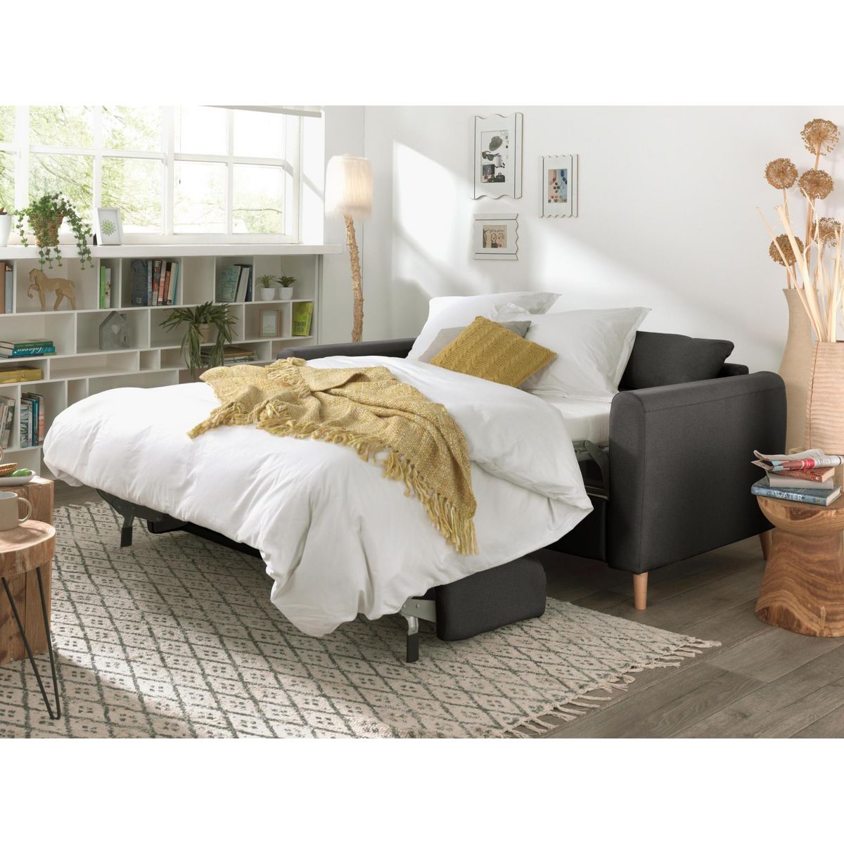 LISA DESIGN Timo - canapé 3 places convertible express couchage quotidien 140 cm matelas 12 cm en tissu