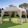 Voir la diapositive 2 : OUTSUNNY Tonnelle barnum style colonial double toit toiles latérales amovibles 2,95L x 2,95l x 2,65H m beige noir