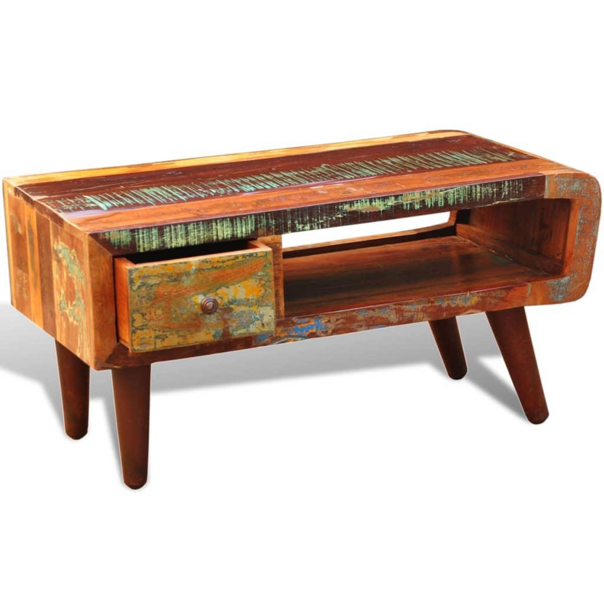 VIDAXL Table basse avec bord incurve et 1 tiroir Bois de recuperation