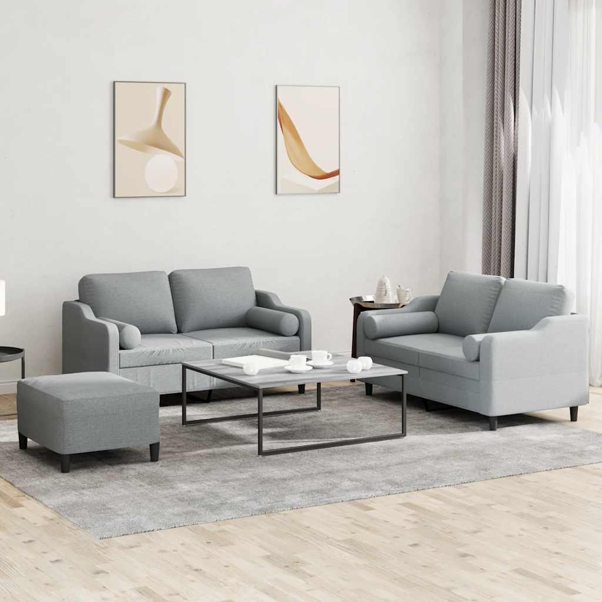 VIDAXL Ensemble de canapes 3 pcs coussins gris clair tissu