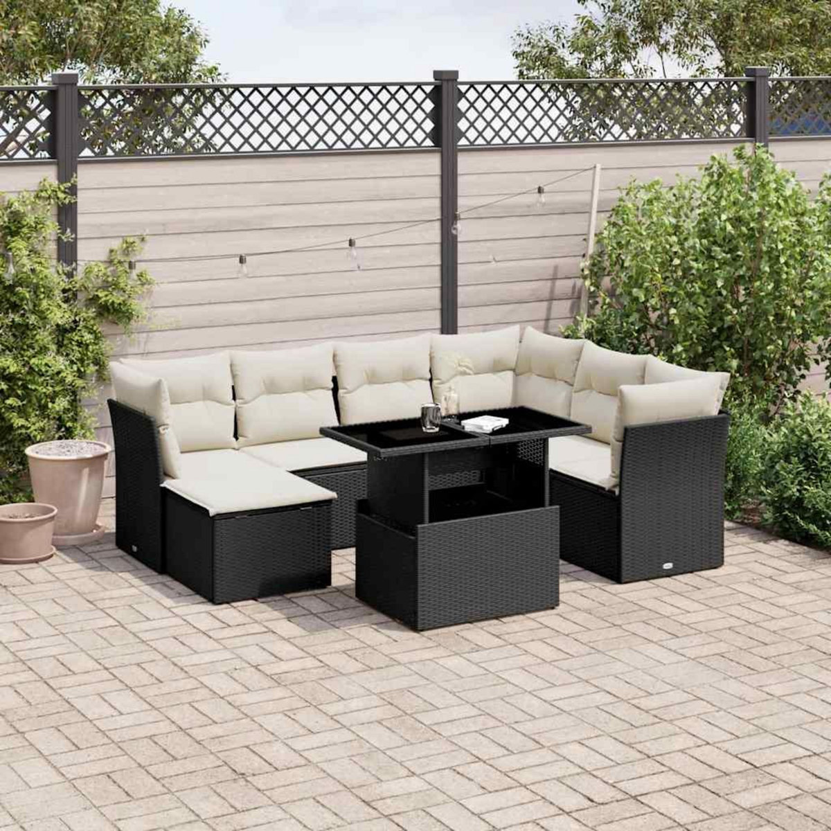VIDAXL Salon de jardin 8 pcs avec coussins noir resine tressee