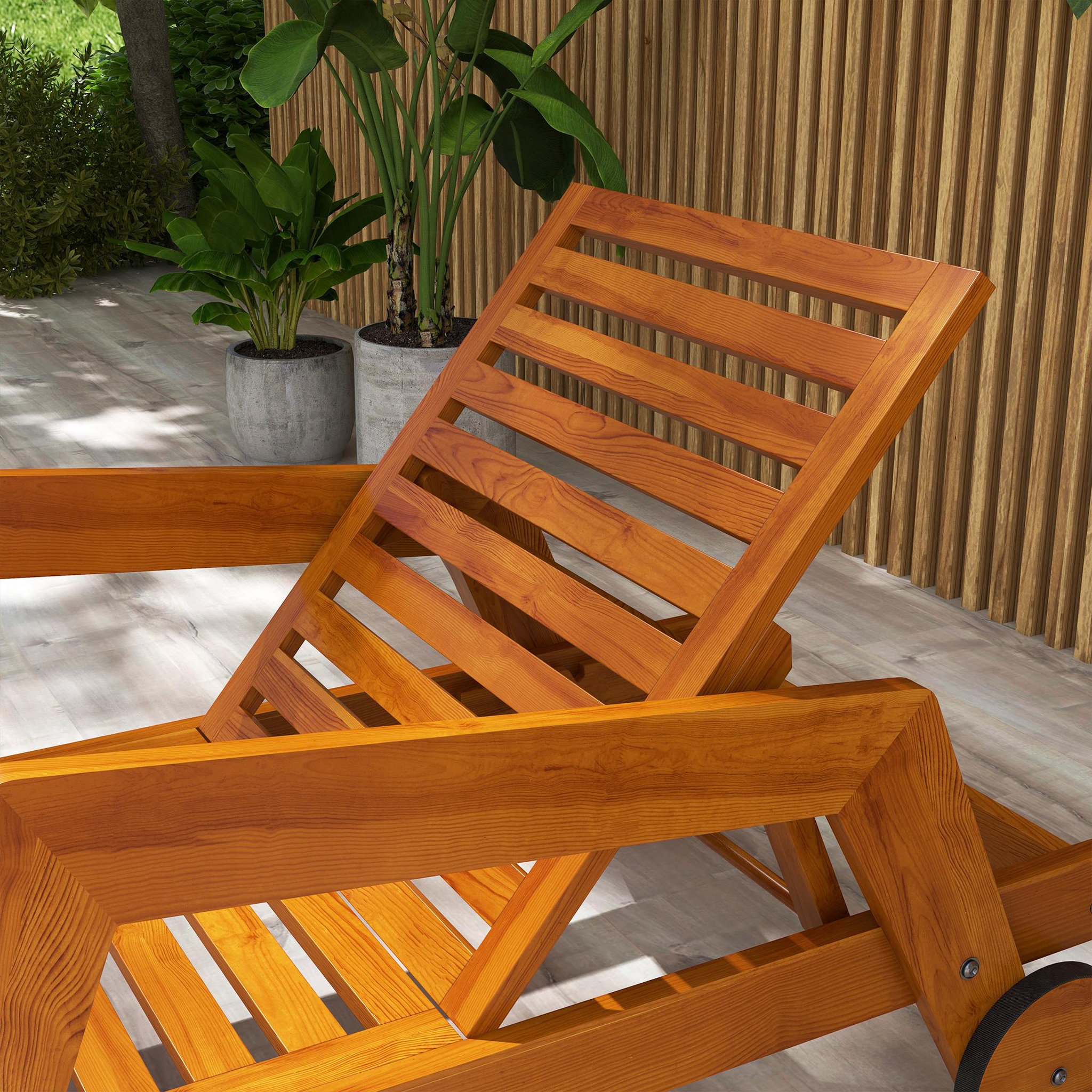 Voir la diapositive 6 : OUTSUNNY Bain de soleil transat inclinable 3 positions - accoudoirs, roues - bois de mélèze verni