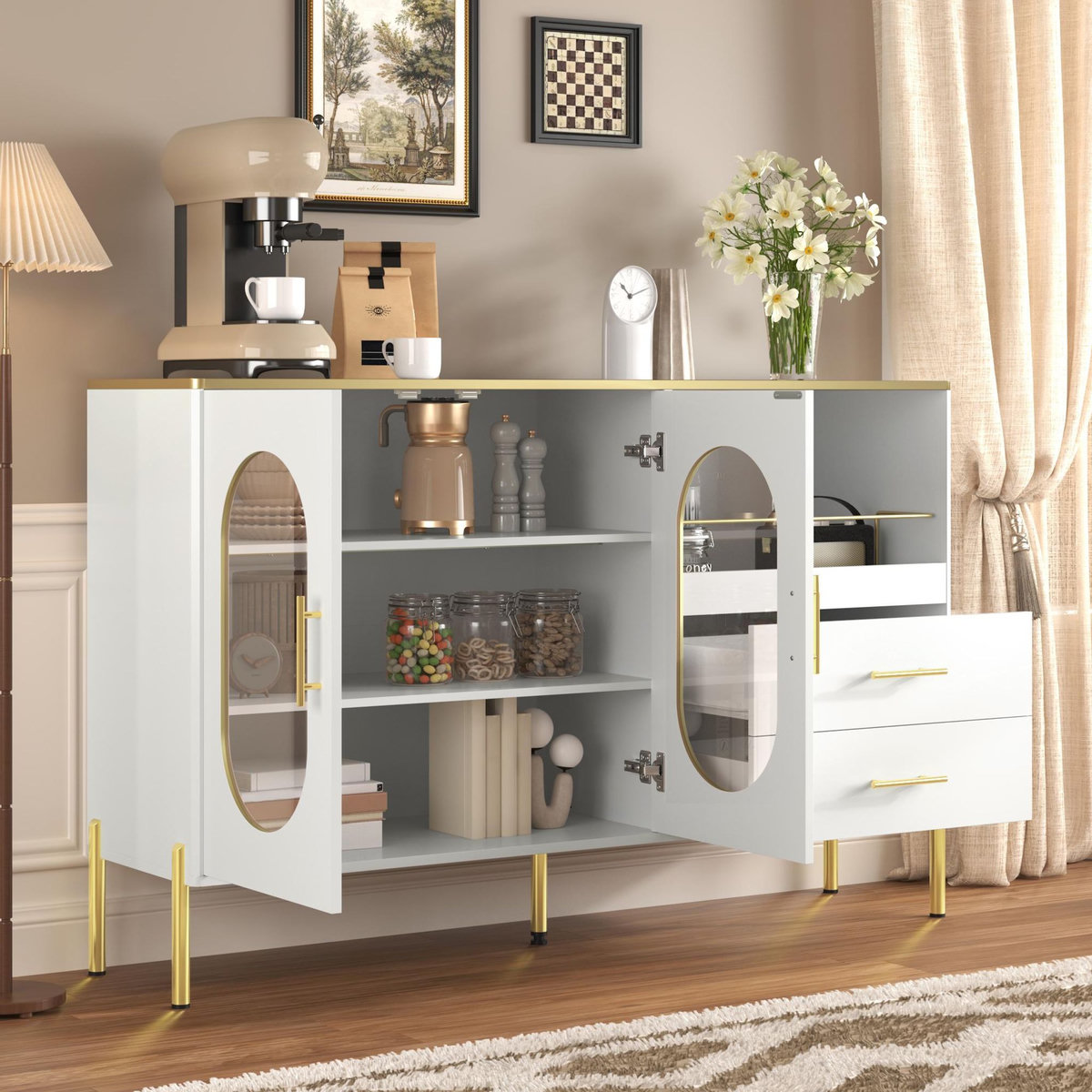 MERAX Buffet 2 porte(s) 2 tiroir(s) - 140 cm blanc mdf