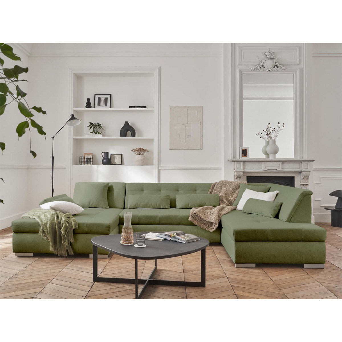 LISA DESIGN Vermont - canapé panoramique d'angle droit - 7 places - convertible - en tissu