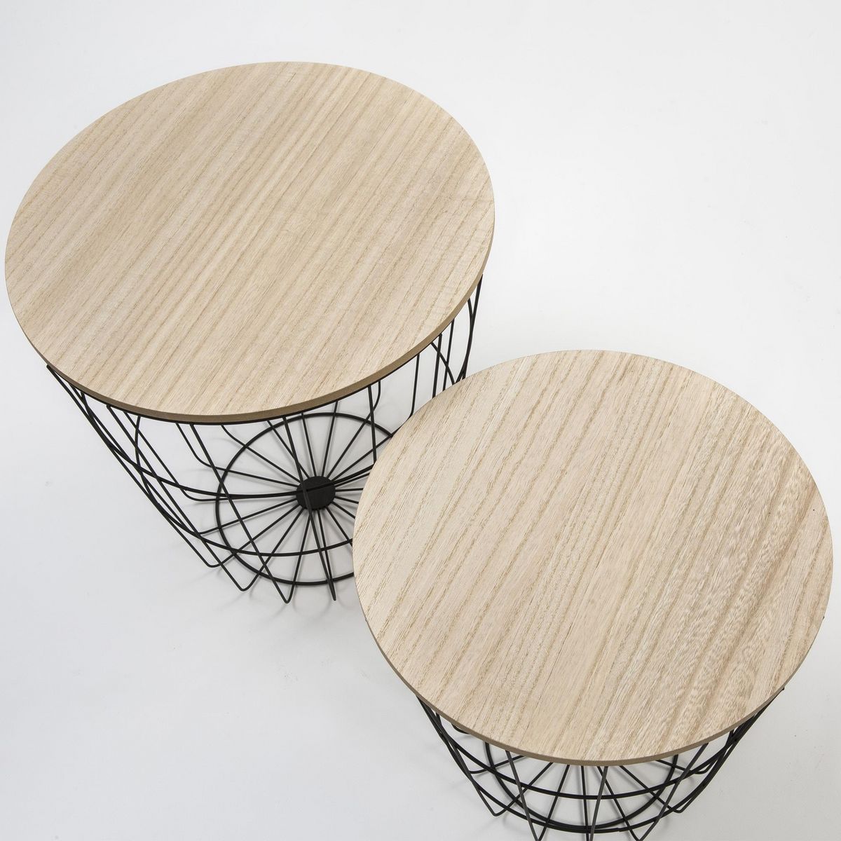 VS VENTA-STOCK Set de 2 Tables Basses Everest, Plateau en placage de Bois Naturel et Structure métal