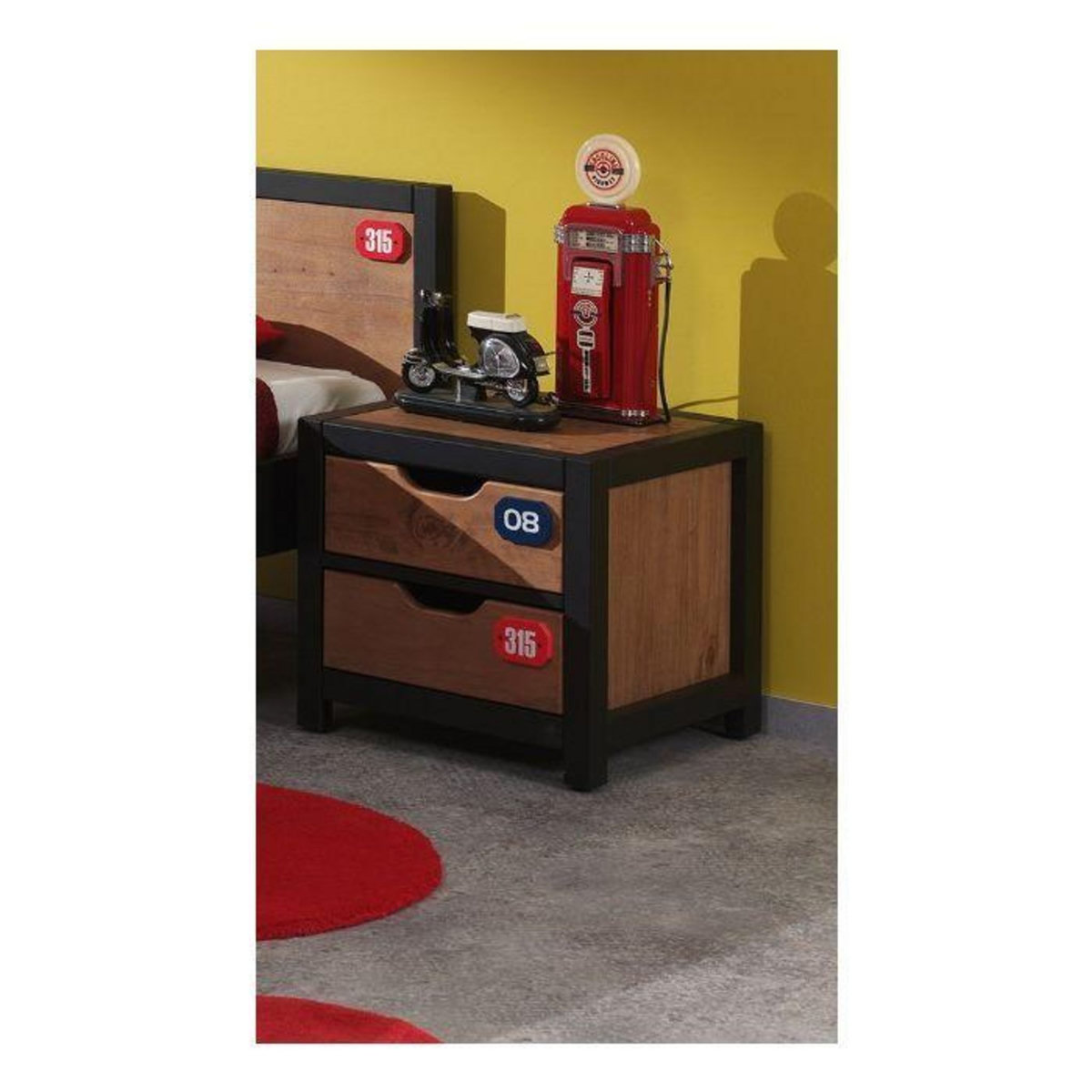 Paris Prix Pack - Lit Enfant, Chevet, Tiroir & Armoire  Alex  Marron & Noir