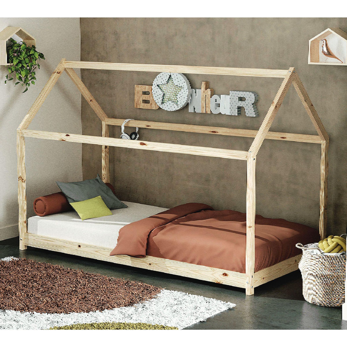 WEBABY Lit bébé Cabane en bois