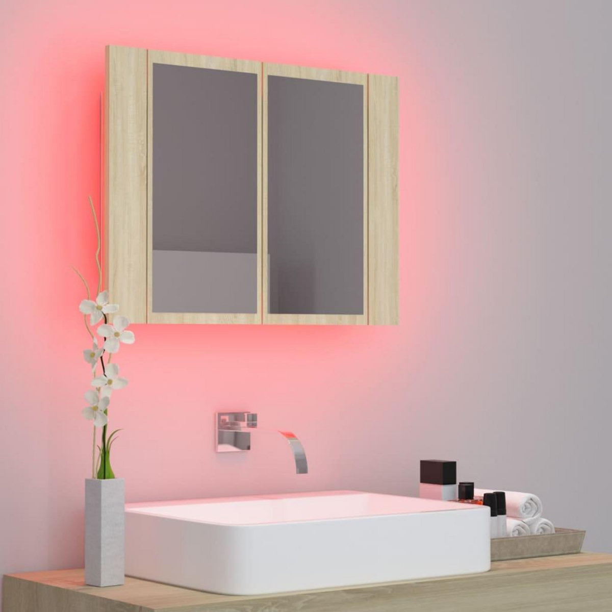 VIDAXL Armoire a miroir a LED de bain Chene sonoma 60x12x45 Acrylique