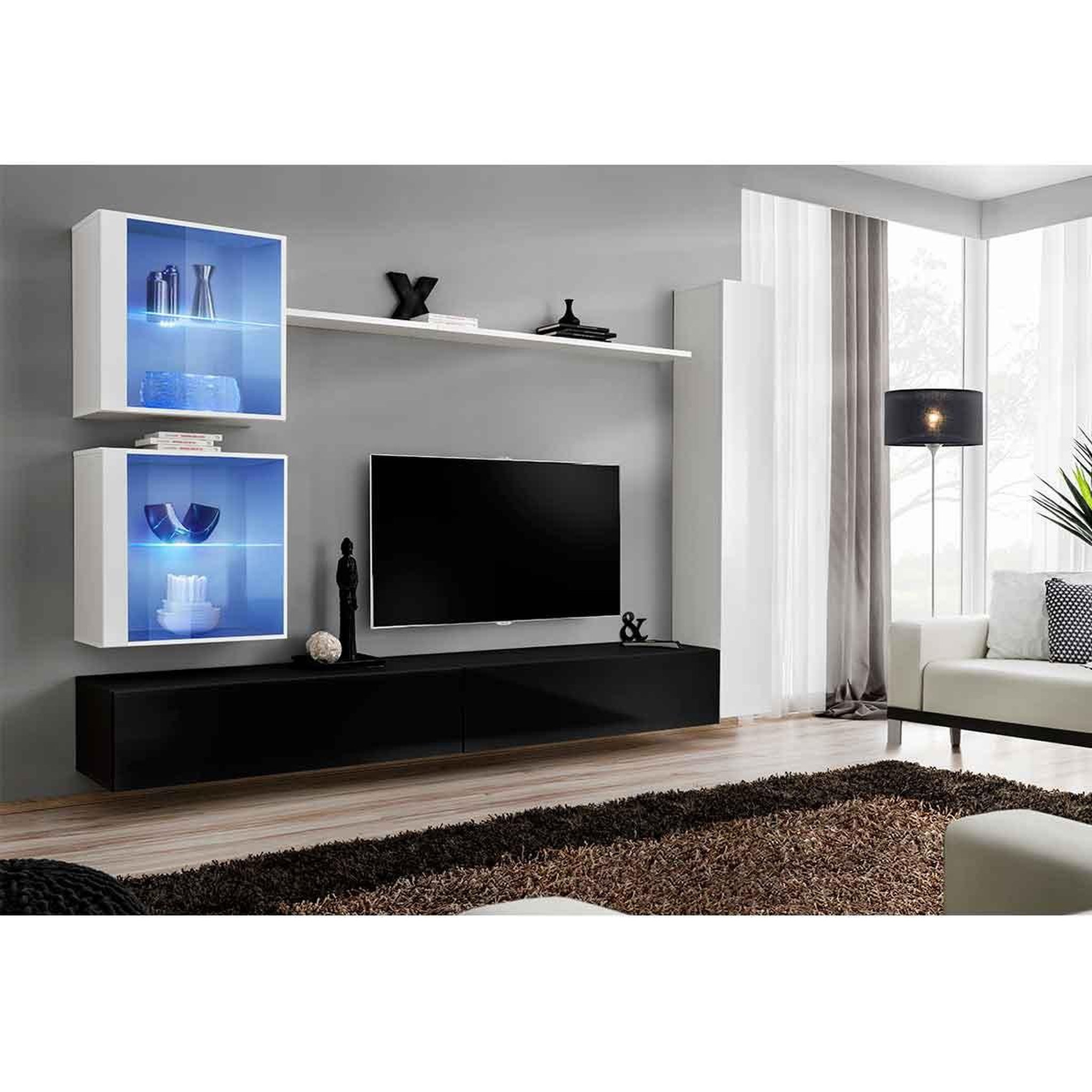 Voir la diapositive 3 : Paris Prix Meuble tv mural design  switch xviii  280cm noir & blanc