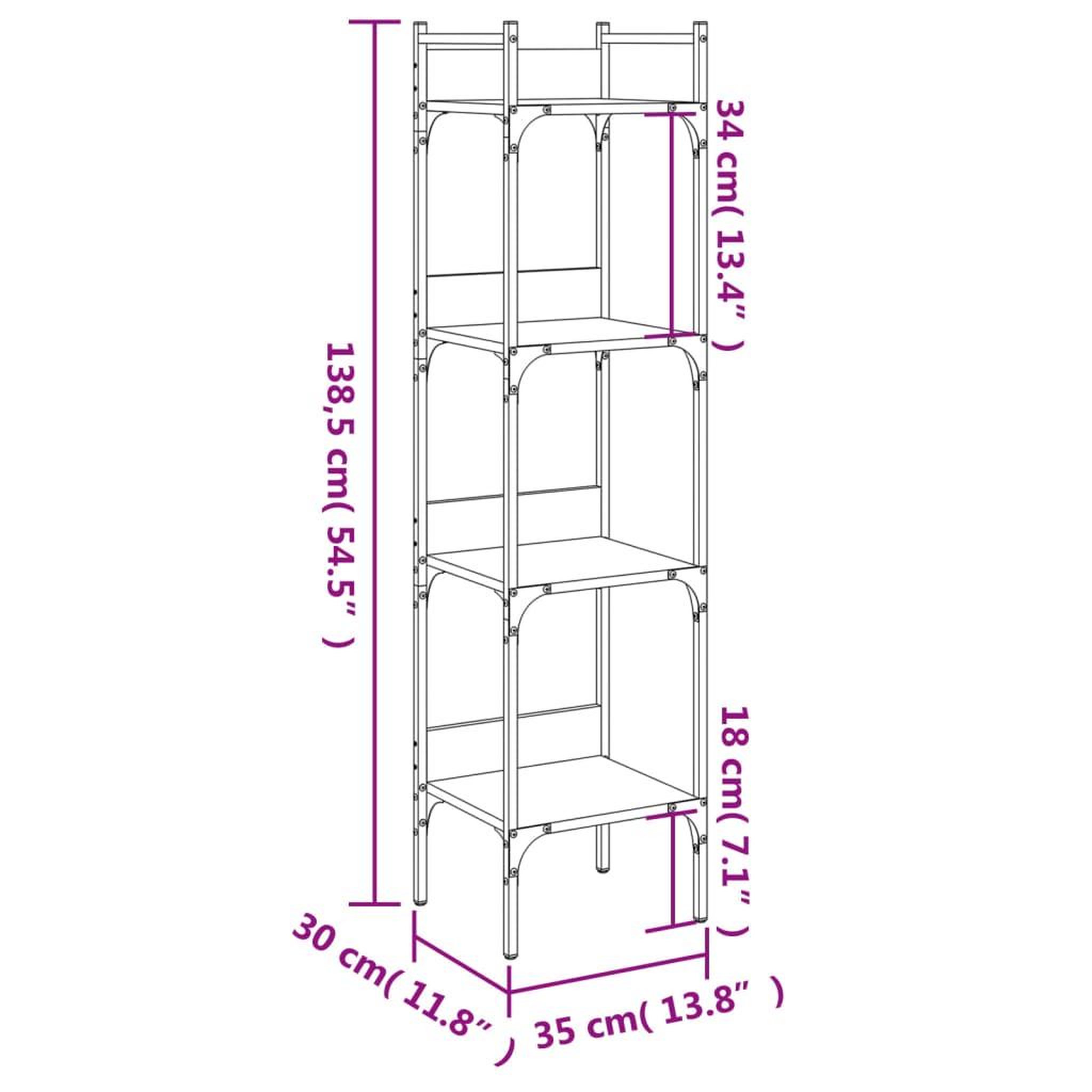Voir la diapositive 6 : VIDAXL Bibliotheque a 4 niveaux chene 35x30x138,5 cm bois d'ingenierie