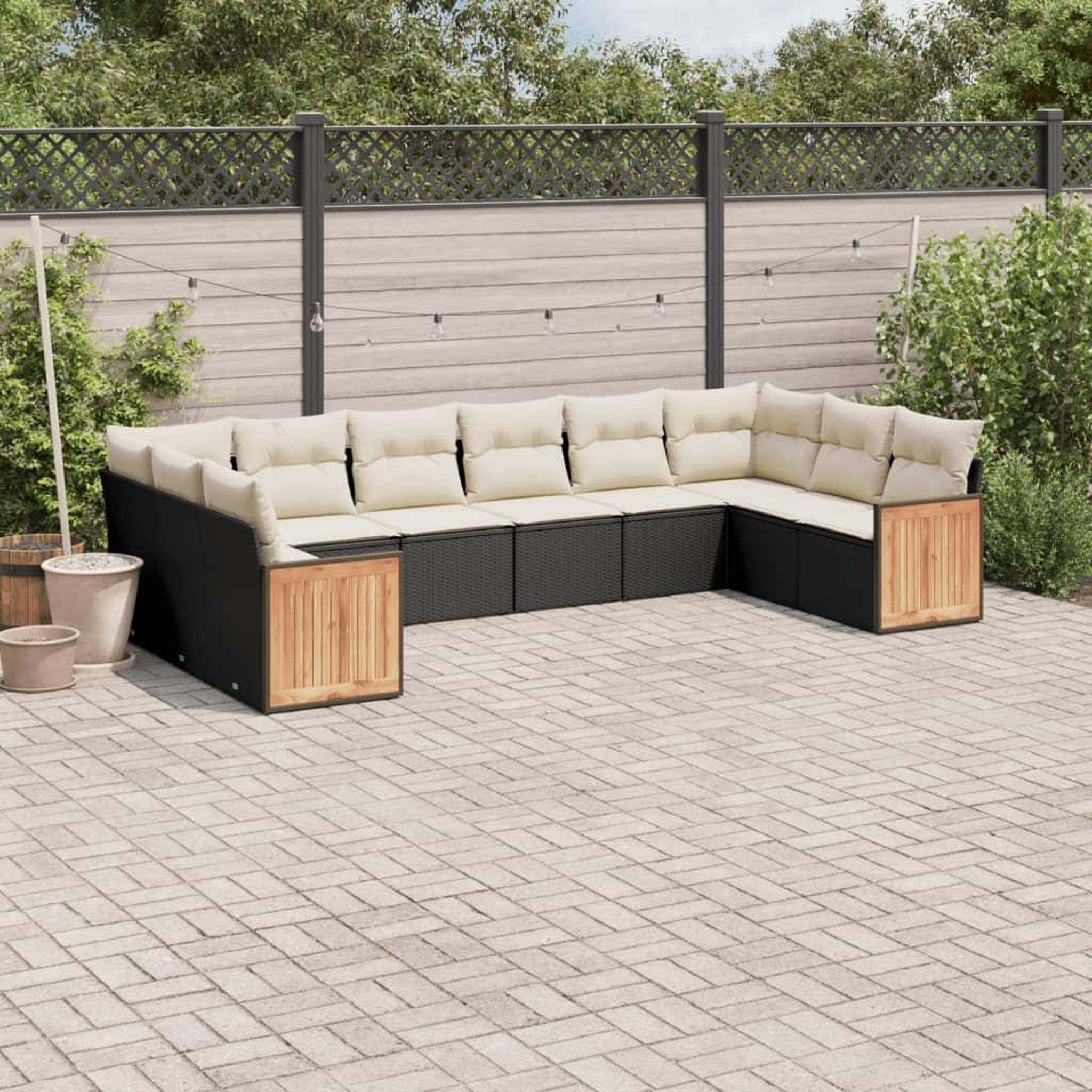VIDAXL Salon de jardin 10 pcs avec coussins noir resine tressee