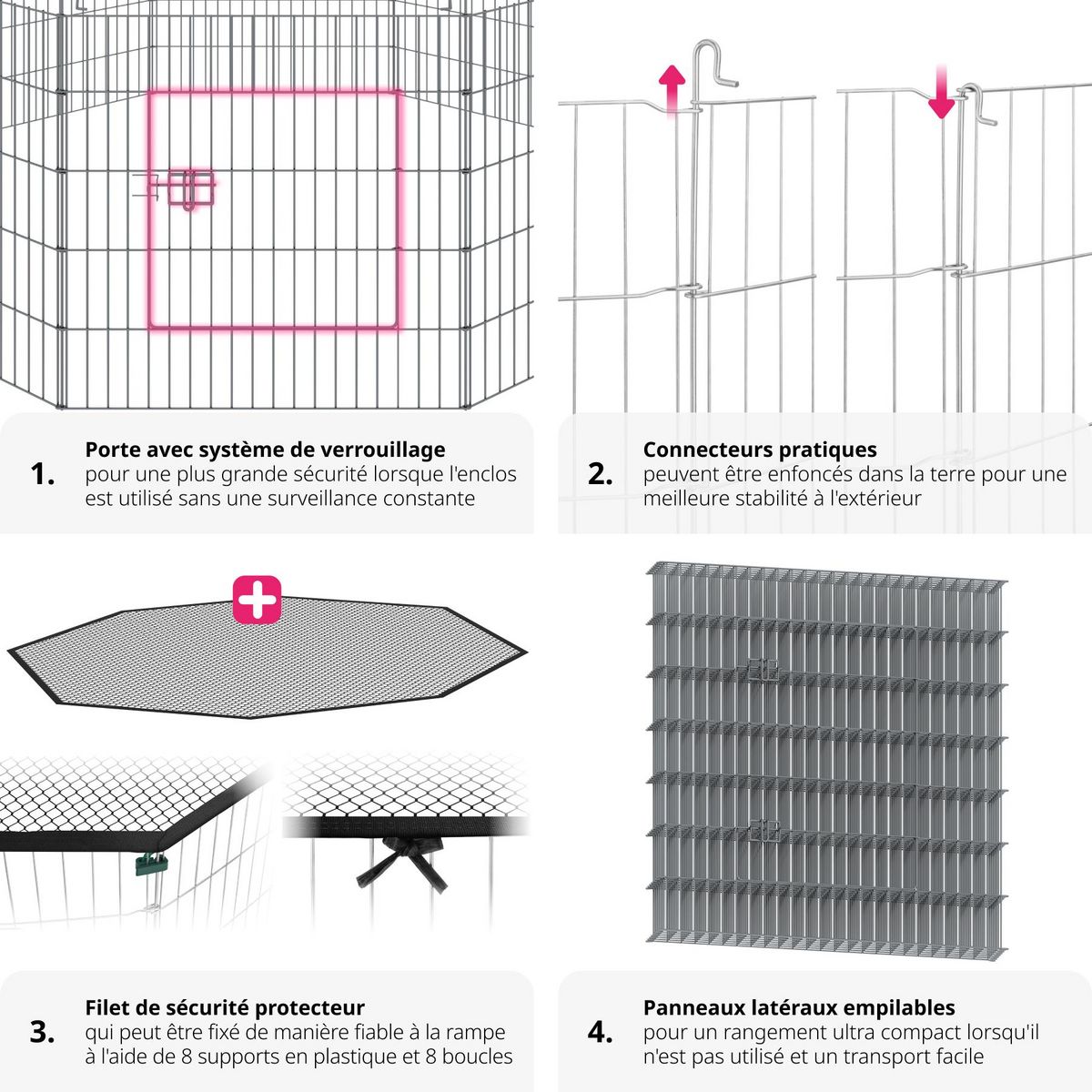 tectake Enclos composé de 8 grilles noir