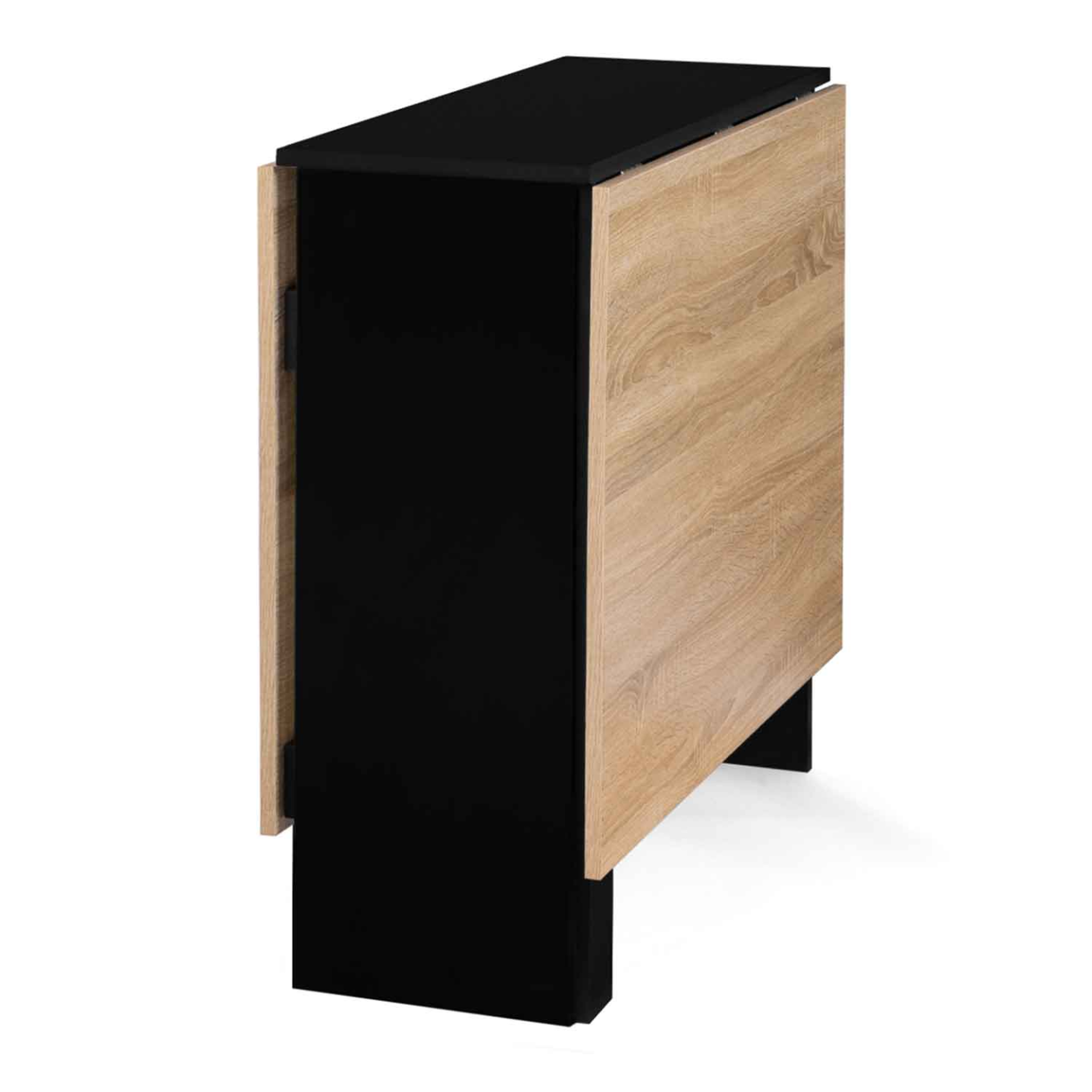 Voir la diapositive 3 : ID MARKET Table console pliable edi 2-6 personnes avec rangements bois noir plateau façon hêtre 150 x 80 cm