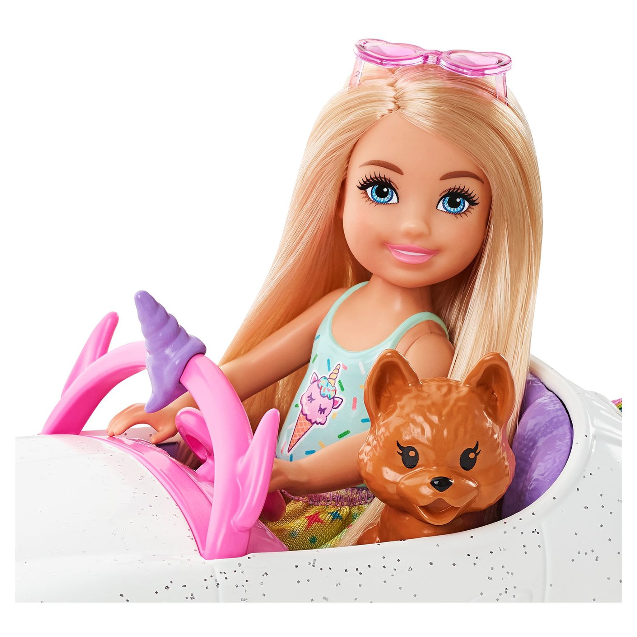 Voir la diapositive 2 : BARBIE Poupée Barbie Chelsea et sa décapotable licorne