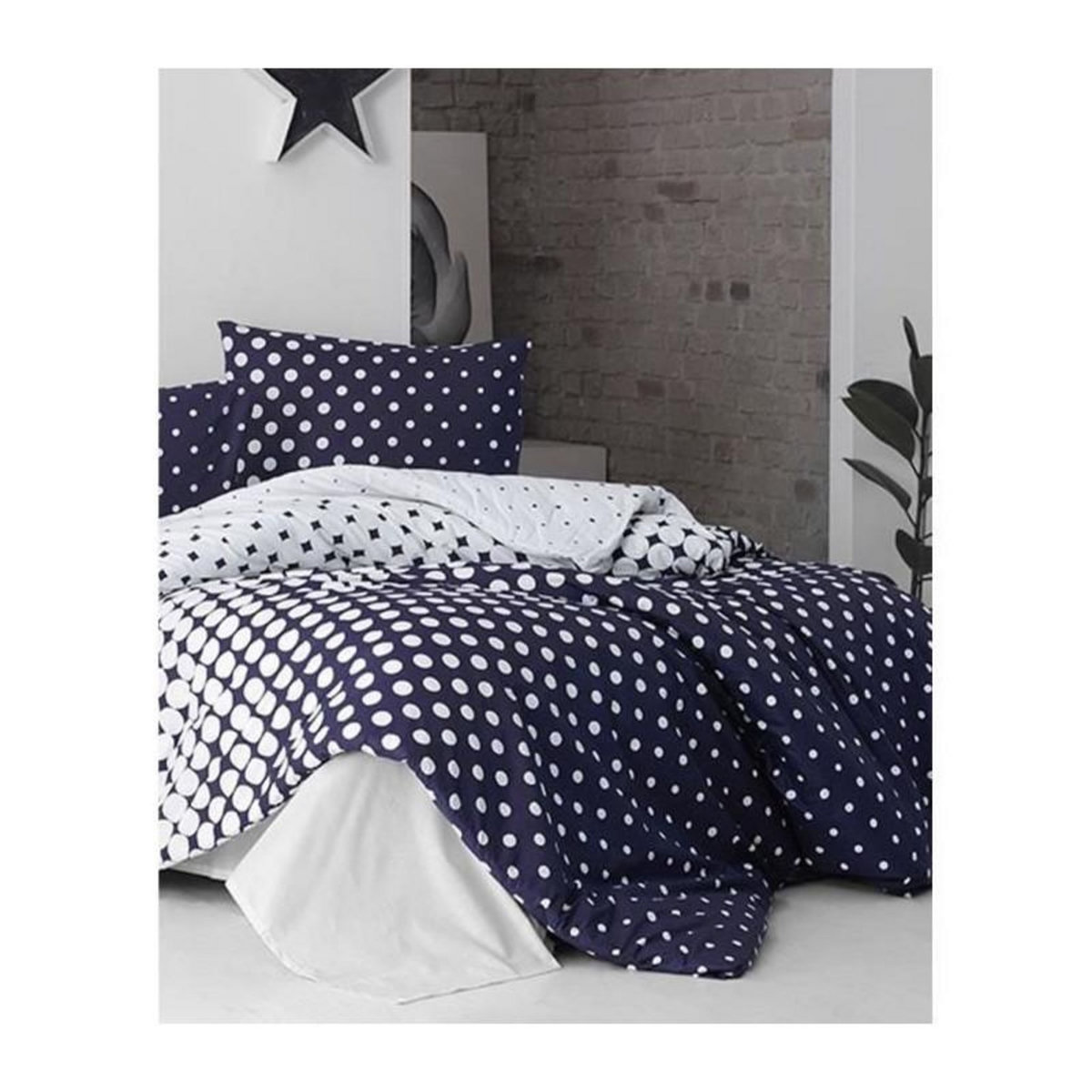 GENERIQUE Parure de lit - 1 housse de couette 220 x 240 cm + 2 taies d'oreiller 60 x 60 cm - 100% coton renforcé - Bleu