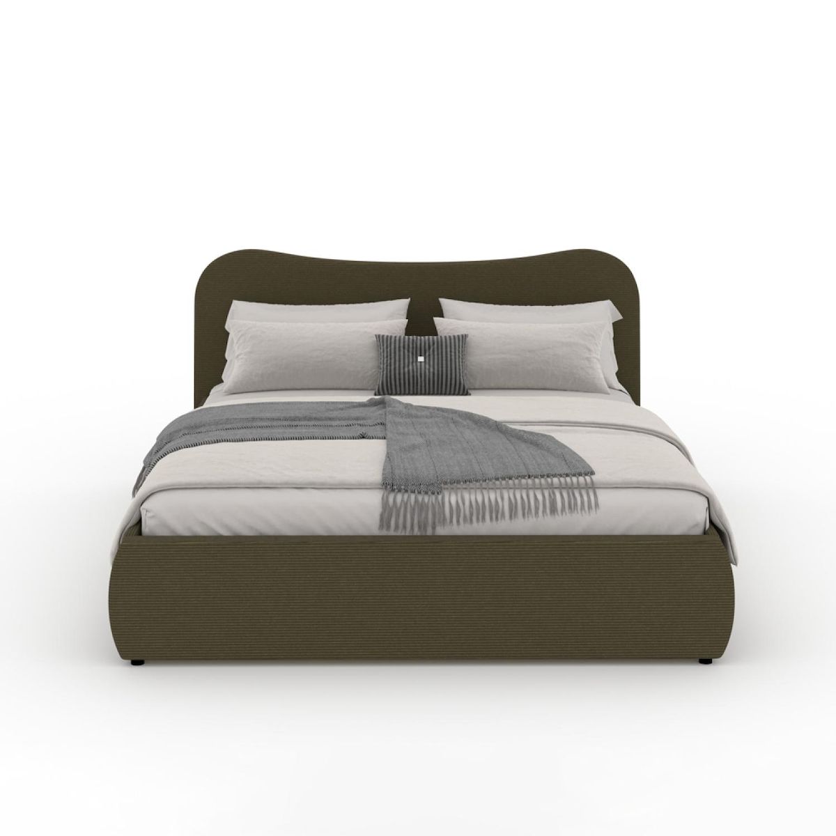 CONCEPT USINE Lit coffre 160x200cm design arrondi velours côtelé vert PLANO