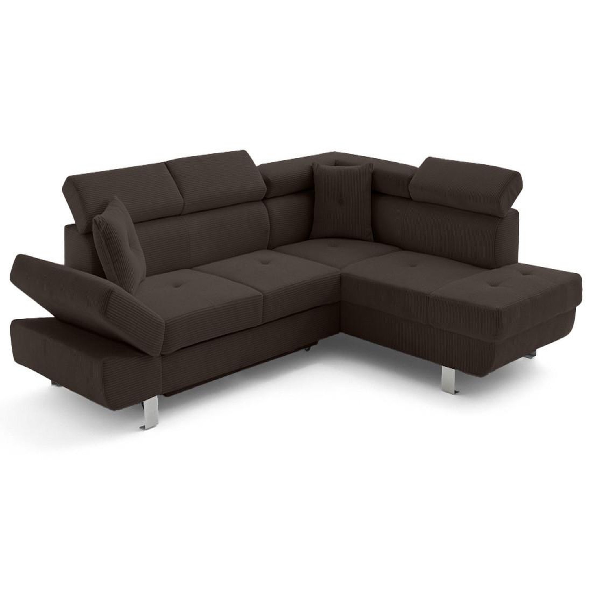 Voir la diapositive 2 : BEST MOBILIER Lisbona - canapé d'angle droit 5 places convertible avec têtières en velours côtelé
