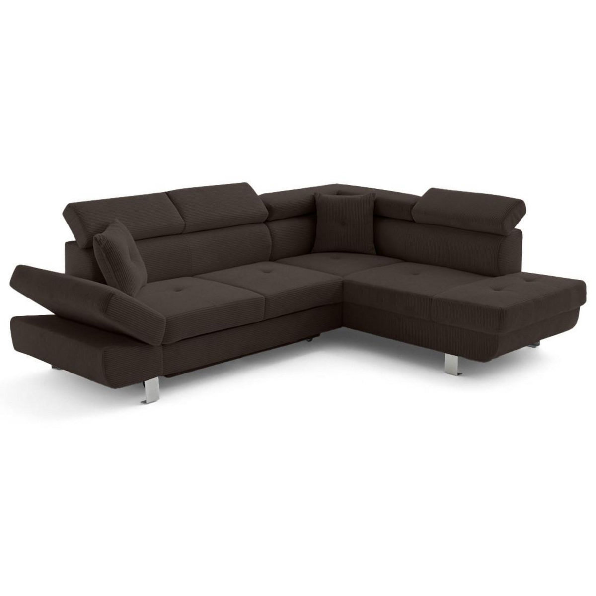 BEST MOBILIER Lisbona - canapé d'angle droit 5 places convertible avec têtières en velours côtelé