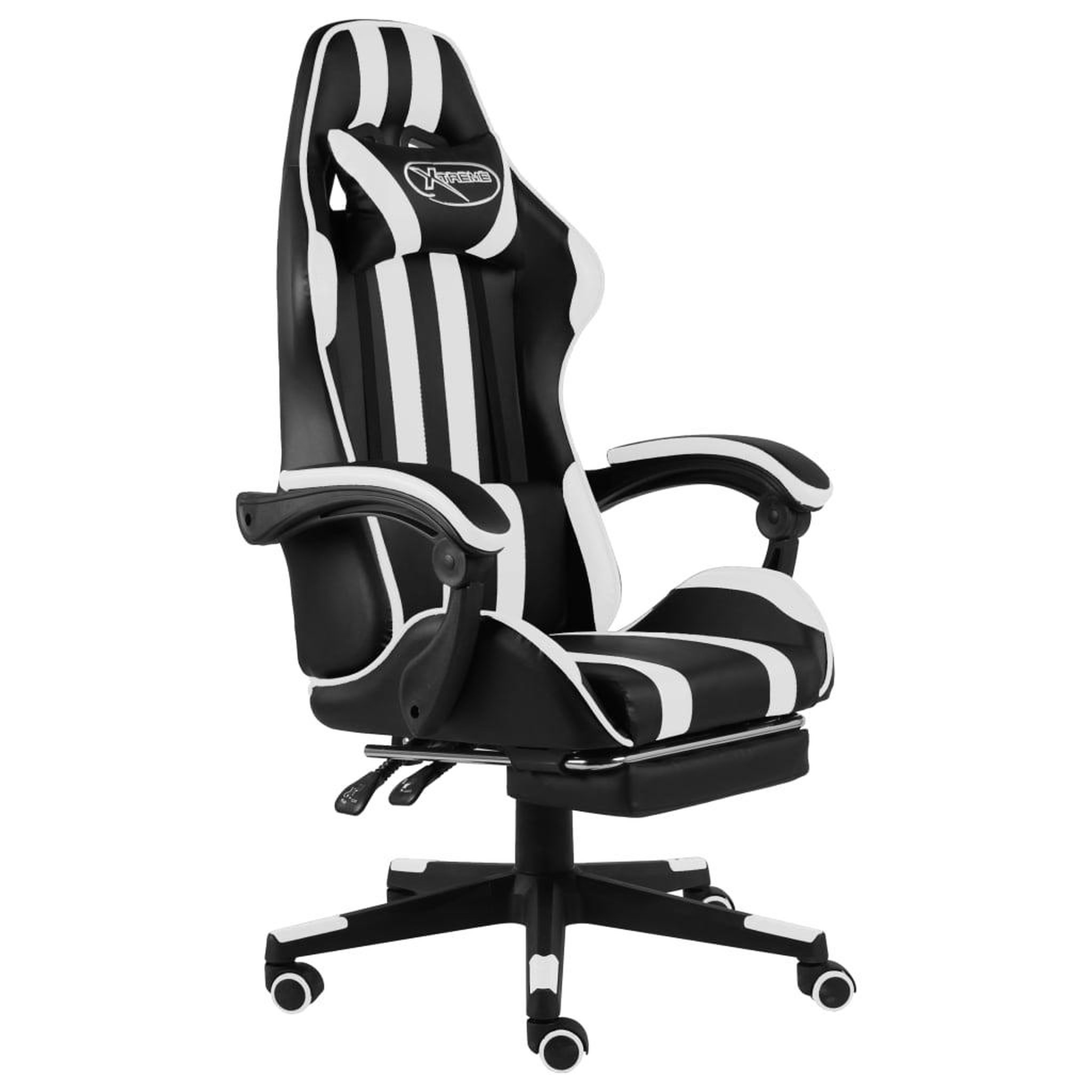 VIDAXL Fauteuil de jeux video et repose-pied Noir et blanc Similicuir