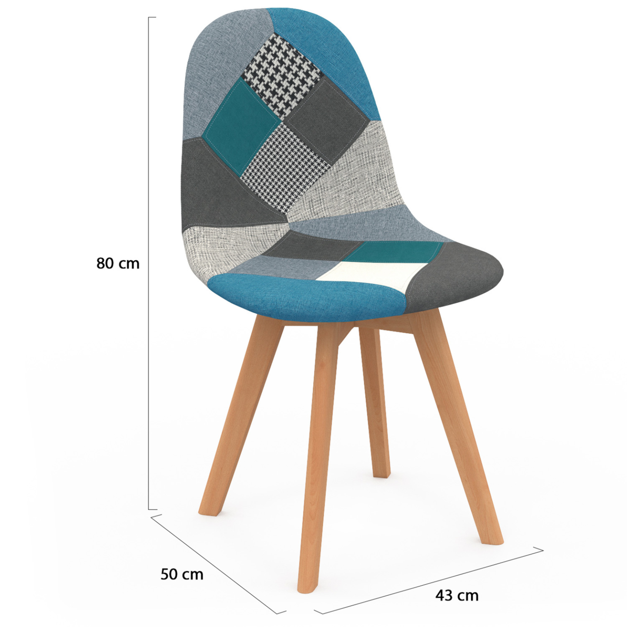 Voir la diapositive 5 : ID MARKET Lot de 4 chaises scandinaves sara motifs patchworks bleus