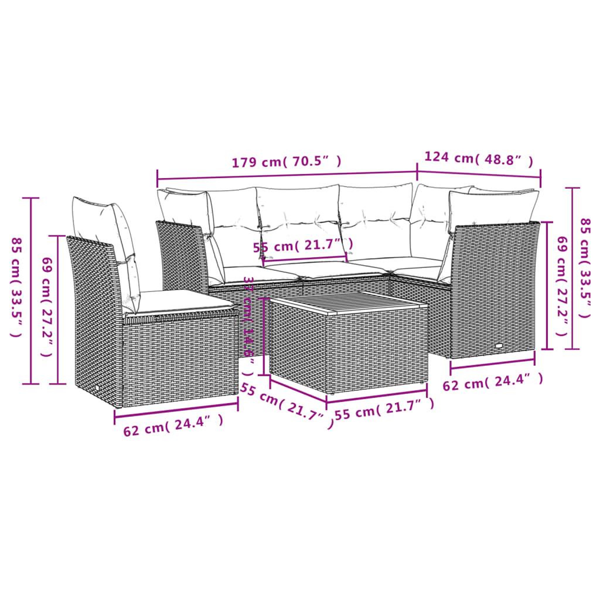 Voir la diapositive 6 : VIDAXL Salon de jardin avec coussins 6pcs melange beige resine tressee