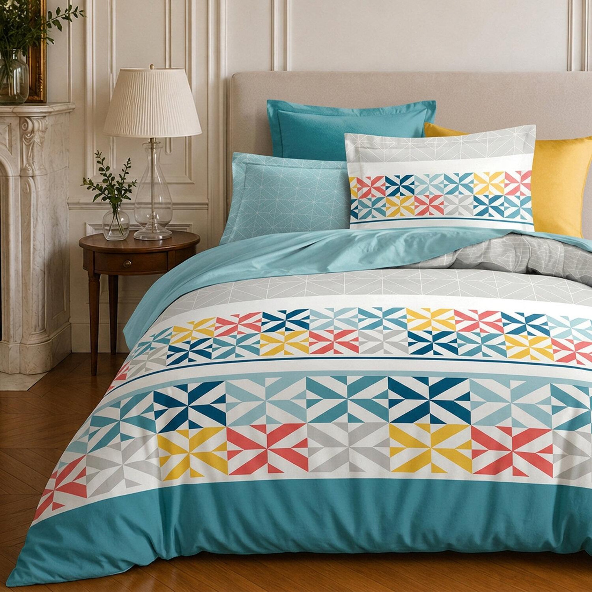 Voir la diapositive 3 : Home collection Parure housse de couette imprimée 100% coton 57 fils - blueberry