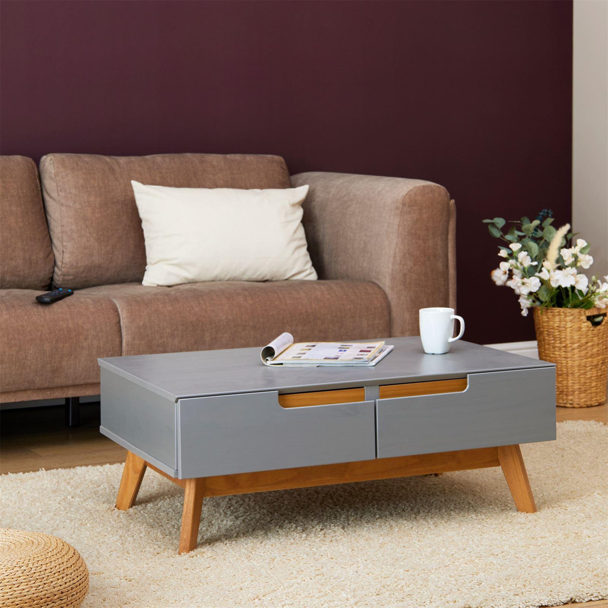 Voir la diapositive 2 : IDIMEX Table basse tibor, 2 tiroirs et 2 niches