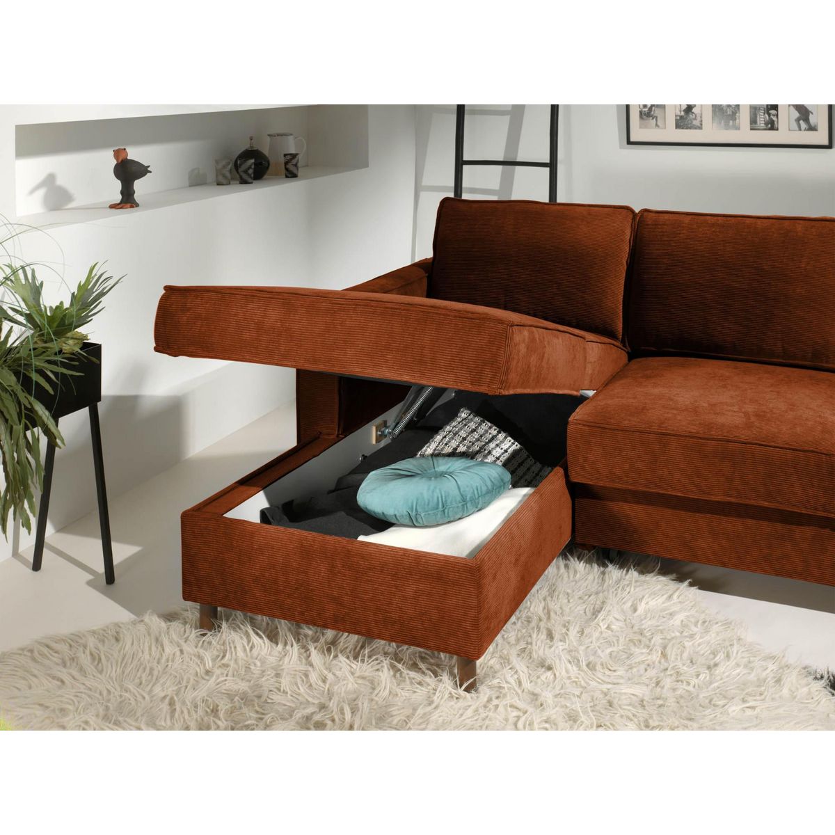 LISA DESIGN Jake - canapé d'angle gauche - convertible avec coffre - 4 places - en velours côtelé