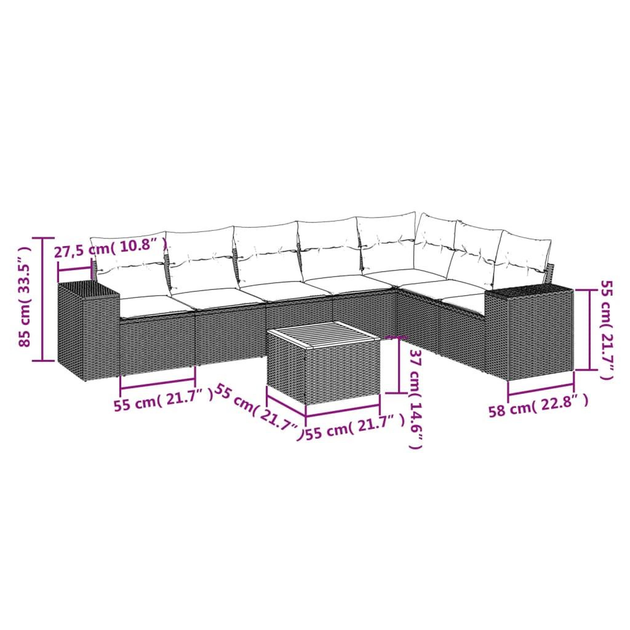 Voir la diapositive 3 : VIDAXL Salon de jardin 8 pcs avec coussins noir resine tressee