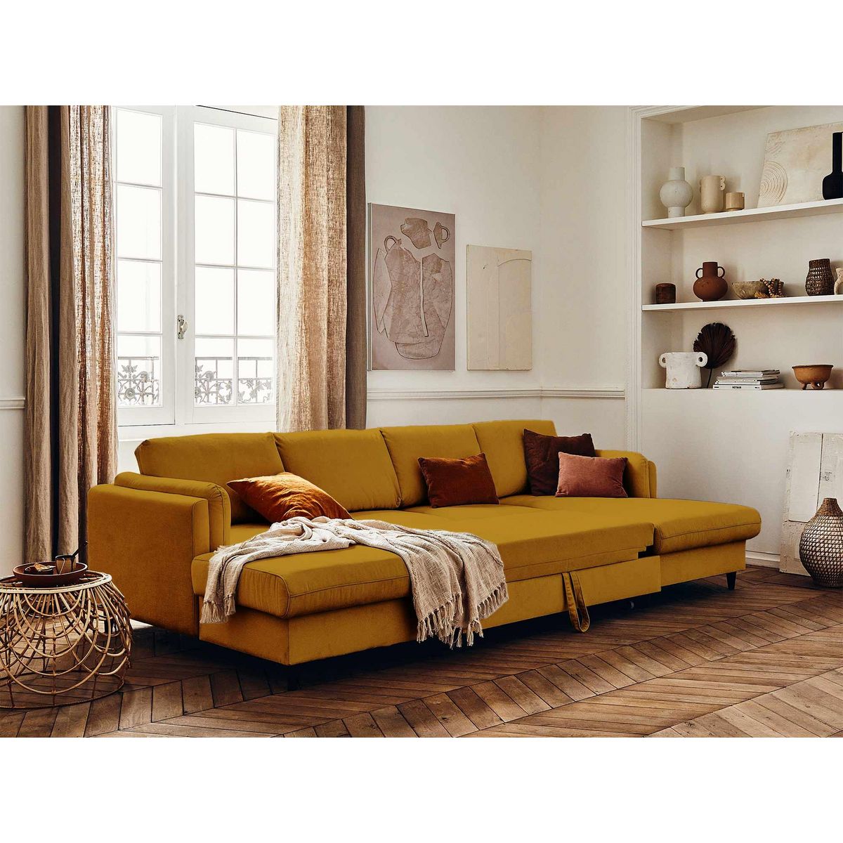 LISA DESIGN Brooke - canapé panoramique en u - 7 places - convertible avec coffre - en velours