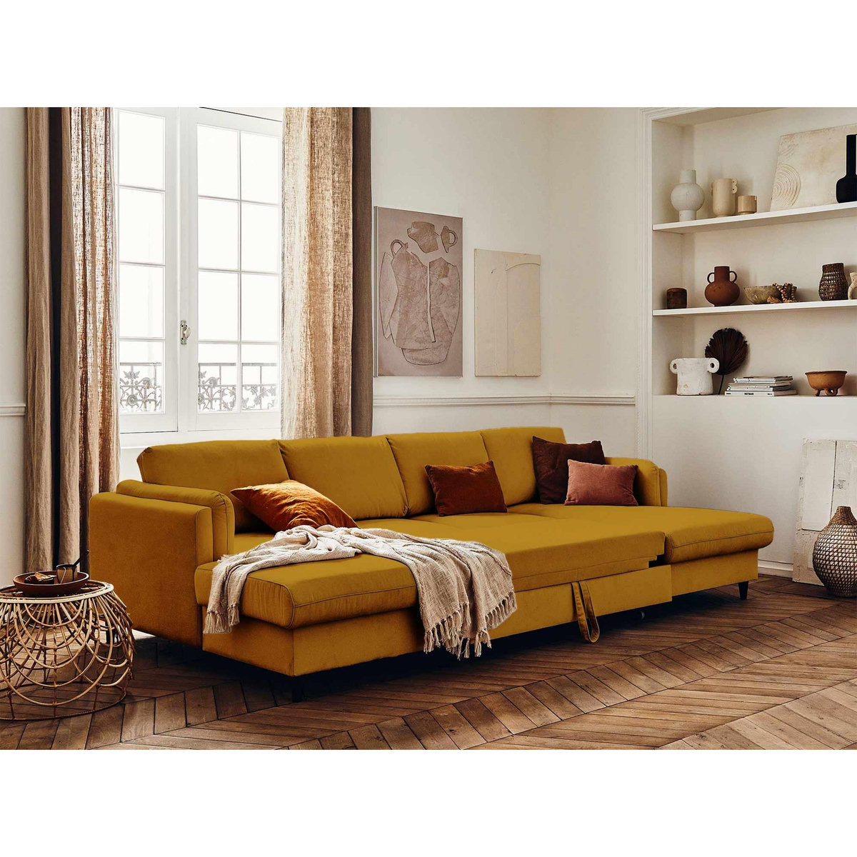 LISA DESIGN Brooke - canapé panoramique en u - 7 places - convertible avec coffre - en velours