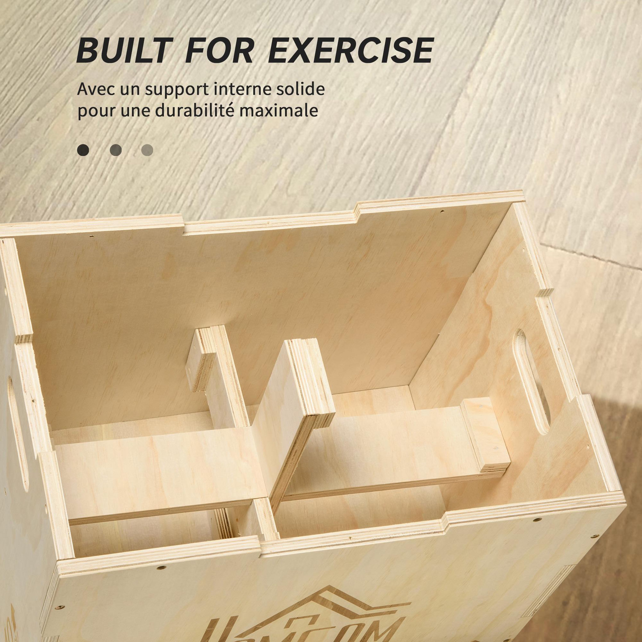 Voir la diapositive 6 : HOMCOM Box jump - box de pliométrie - boite de saut - 3 hauteurs 51/61/76H cm - charge max. 120 Kg - bois de hêtre