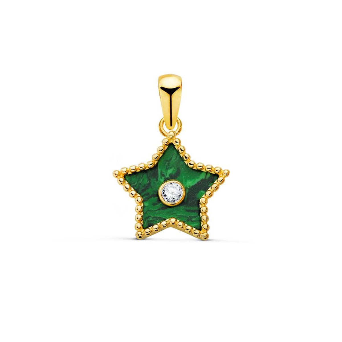 L'ATELIER D'AZUR Pendentif Etoile Or 18 Carats 750 Jaune - Malachite et Zirconium - Chaine Offerte