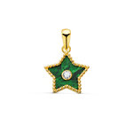 L'ATELIER D'AZUR Pendentif Etoile Or 18 Carats 750 Jaune - Malachite et Zirconium - Chaine Offerte