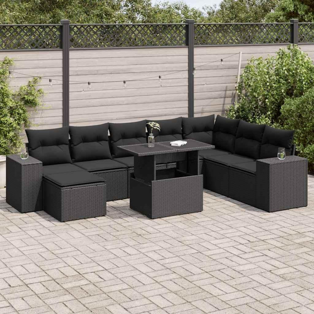 VIDAXL Salon de jardin 9 pcs avec coussins noir resine tressee
