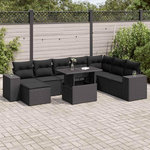 VIDAXL Salon de jardin 9 pcs avec coussins noir resine tressee