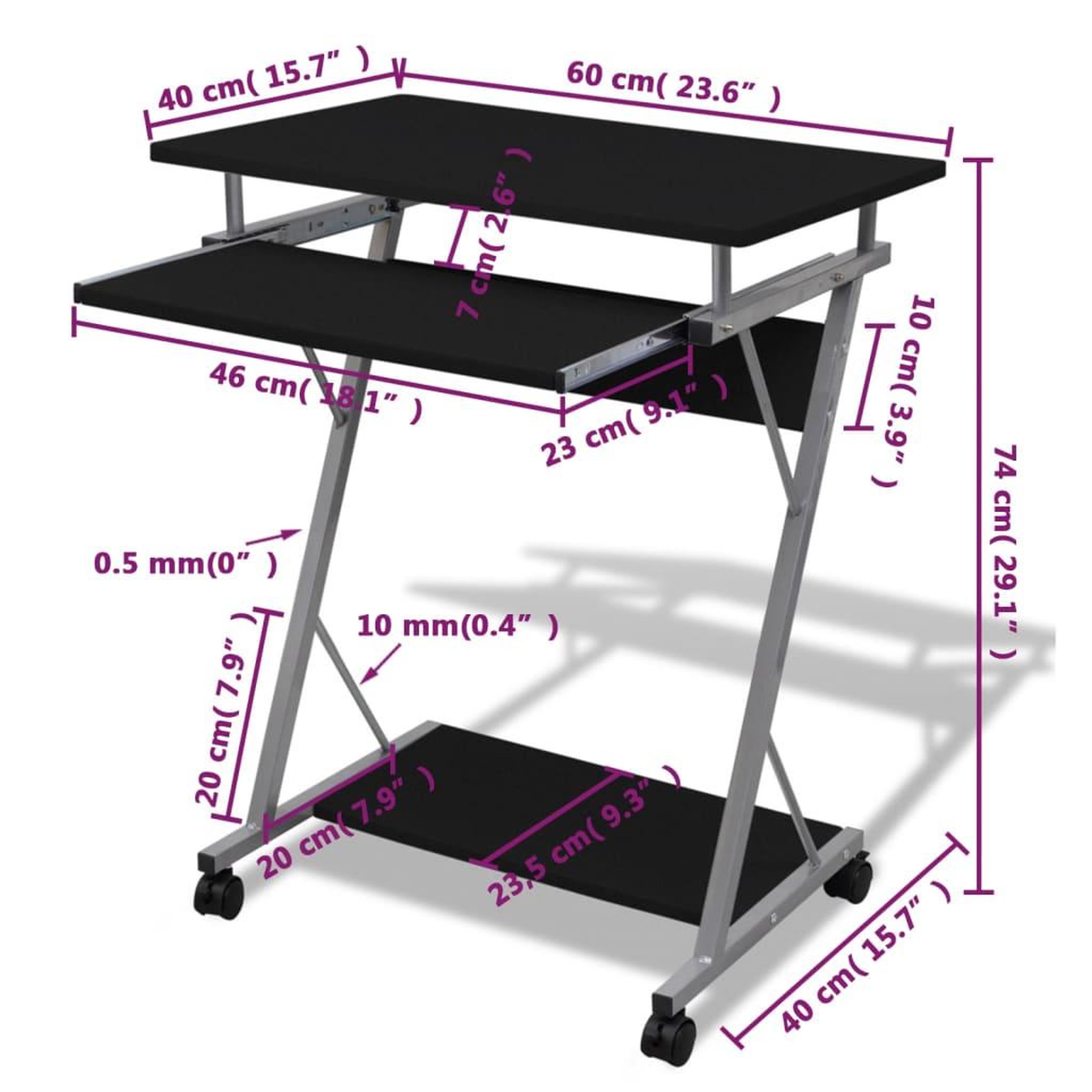 Voir la diapositive 5 : VIDAXL Bureau d'ordinateur compact avec plateau a clavier Noir