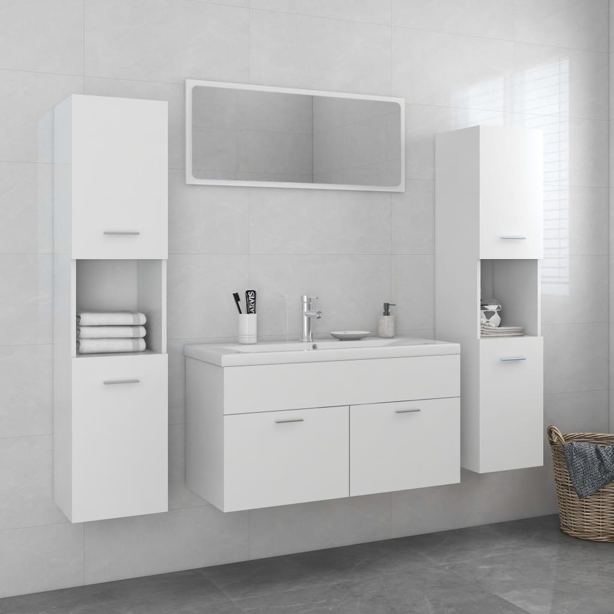 Voir la diapositive 1 : VIDAXL Ensemble de meubles de salle de bain Blanc Agglomere