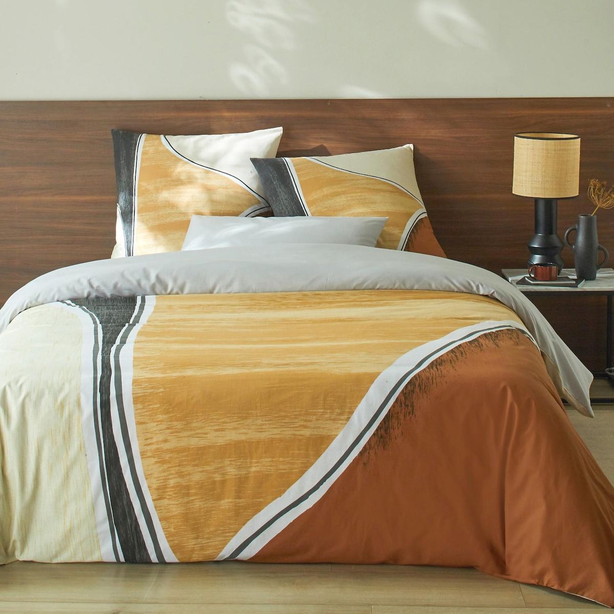 Home collection Parure housse de couette 100% coton 57 fils cross gris perle