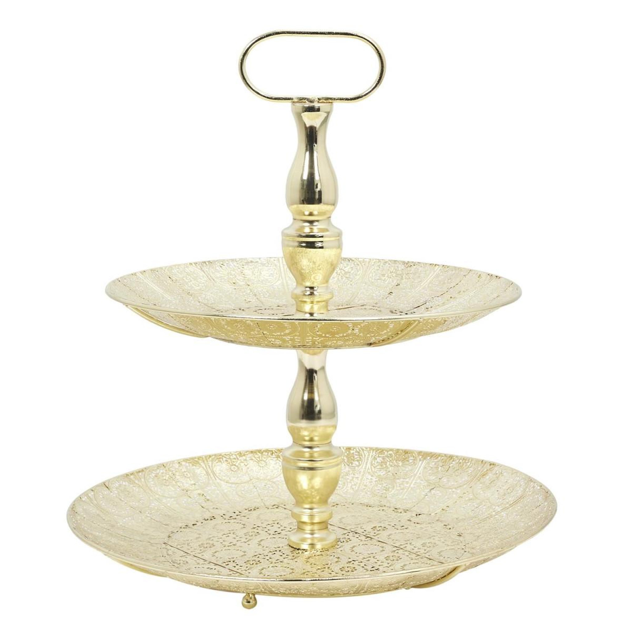 The Home Deco Factory Plateau de présentation 2 niveaux  métal  43cm doré