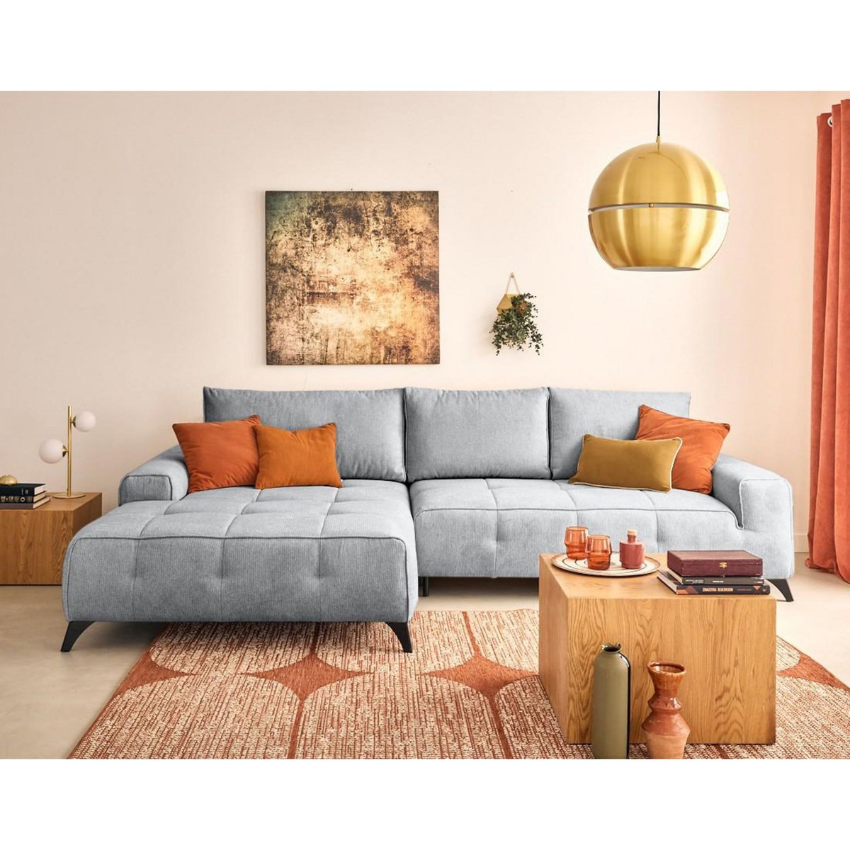 BEST MOBILIER Rimini - canapé d'angle gauche 4 places convertible avec coffre en tissu texturé