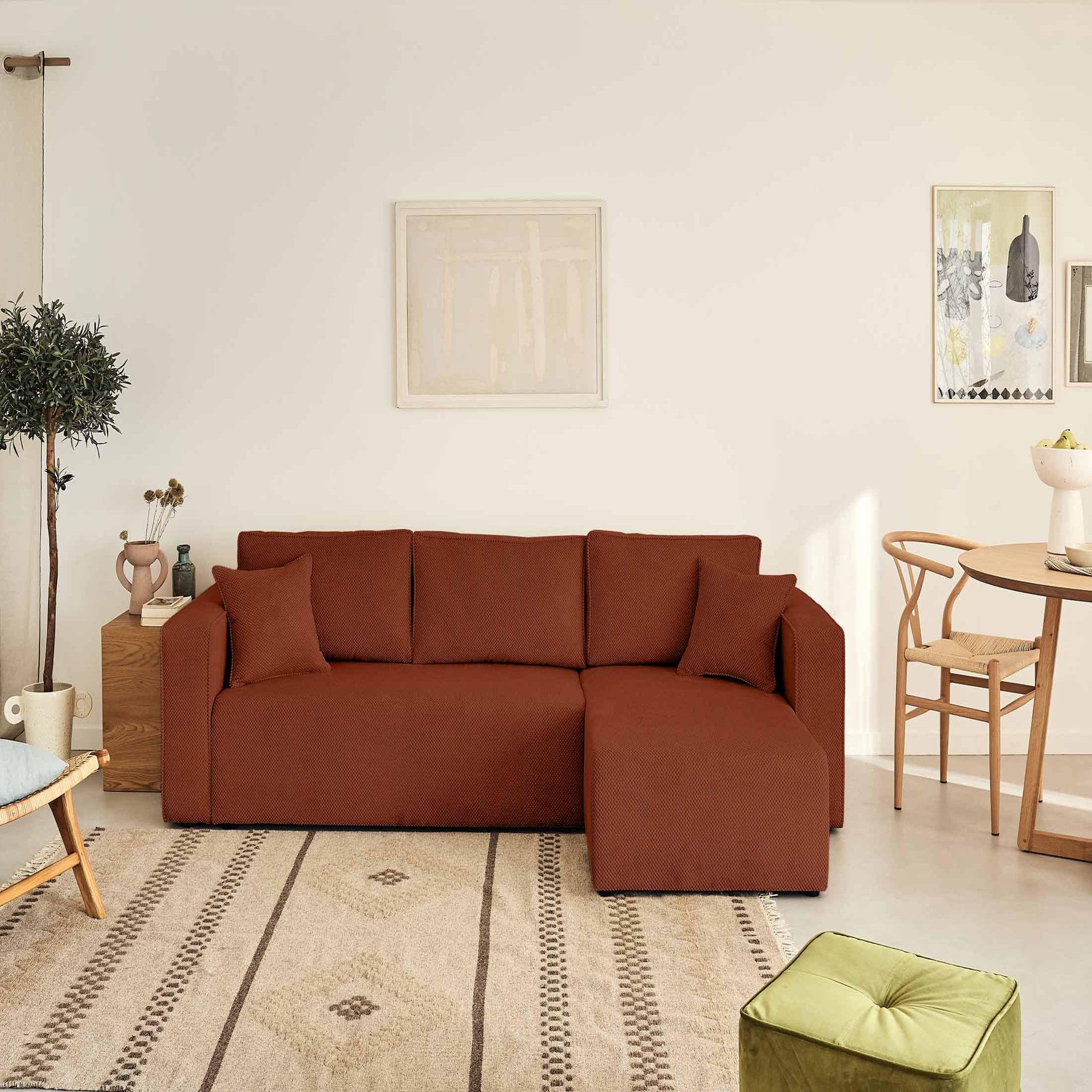 Voir la diapositive 6 : BEST MOBILIER Topaze - canapé d'angle réversible - 4 places - convertible avec coffre - en velours texturé