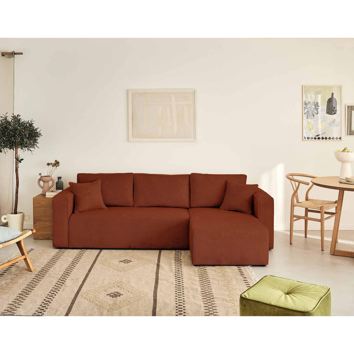 BEST MOBILIER Topaze - canapé d'angle réversible - 4 places - convertible avec coffre - en velours texturé